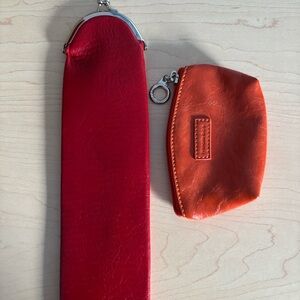 Elegant Red and Orange Leather Pouch Set